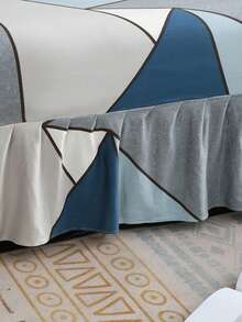 1pc Geometric Pattern Sofa Bed Cover, Armless Minimalist Style, Made Of Polyester Fiber, Suitable For All Seasons - Blue and White - View 6