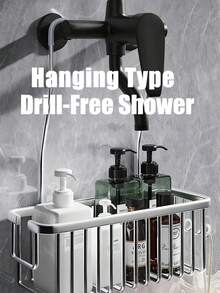 悬挂式淋浴架收纳架 - 无需钻孔淋浴收纳架，带挂钩，防锈防水铝合金浴室架 - 彩色 - 查看 2