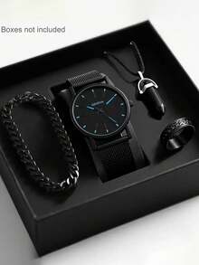 男童经典圆形石英表套装（4件套），包含手表、项链、手链和戒指。适合日常佩戴，例如返校、聚会和旅行。也是送给朋友、生日、毕业或圣诞节的绝佳礼物。 - 彩色 - 查看 2