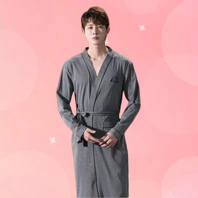 1개 커플 잠옷, 여성용 긴소매, 순면, 봄/가을 시즌, 남성용 목욕 가운, 여성용 롱, 플러스플러스 사이즈 커플