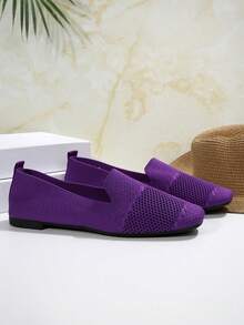 Bailarinas cómodas y ligeras de moda para mujer, con punta cuadrada, para usar tanto en interiores como en exteriores - Morado - Ver 15