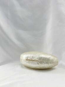 时尚简约大理石纹亚克力手提包，优雅个性鹅蛋小众手拿包，链条单肩包 - 香檳色 - 查看 3