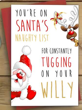 Humorous Christmas Card Featuring Santa And Reindeer Naughty List, Paper Holiday Greeting Card With Envelope, Suitable For Friends, Family, Teachers, Students, Neighbors, Perfect For Any Recipient - Ideal For Christmas And Special Occasions