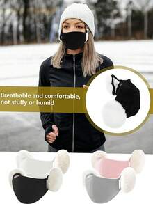 女士温暖毛绒耳罩口罩，可爱透气，冬季二合一防风口罩 - 彩色 - 查看 3