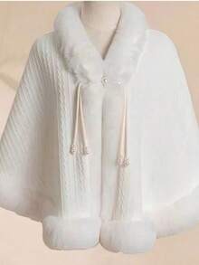 1 Áo choàng ngoài cổ lông chồn giả, Áo khoác len cardigan phong cách cổ điển thanh lịch, Phù hợp mặc sườn xám, đám cưới, Thu/Đông - Nhiều màu - Xem 6