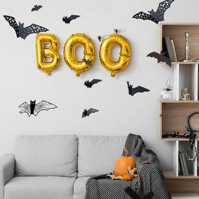 12/24 piezas Suministros para fiesta de Halloween Decoración de pared de murciélagos 3D huecos, Decoración de pared de castillo de murciélagos aterradores huecos para el hogar, Pegatinas de murciélagos interiores DIY Decoración del hogar Dormitorio Suministros para fiestas, Decoración de otoño