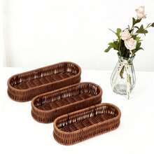 1件/3件编织餐具篮、筷子架、水果沥水篮、餐具收纳盒 - 棕色 - 查看 3