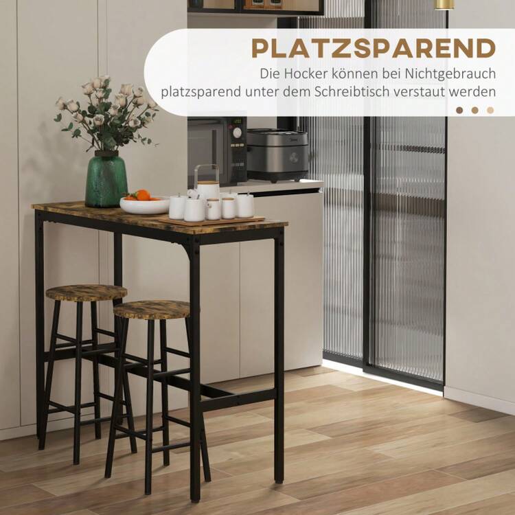HOMCOM Bartisch Set, 3-Piece Bar Table With Stools, Industrial Design Dining Group, Kitchen Table With 2 Stools, For Dining Room, Kitchen, Steel, Rustic On Site - 1 - 查看 3