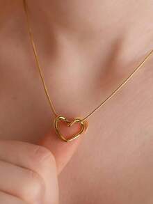 1 件时尚镂空简约心形项链，不锈钢电镀不褪色锁骨链，适合女士 - 金色 - 查看 2