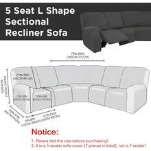 Peryiter 7 Pcs L Shape Sectional Recliner Sofa Covers 5 Seat Sectional Couch Covers Milk Silk Velvet Stretch Reclining Sofa Slipcover Furniture Protector For Living Room(Dark Gray,Milk Silk)