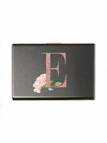Estuche de tarjetas delgado con 6 ranuras para tarjetas, con patrón de iniciales de la A a la Z en color oro rosa, billetera portadora de identificación y tarjetas de crédito, minimalista y delgado de metal de aluminio, cartera RFID para mujeres y organizador de tarjetas de metal para hombres