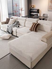 1 件纯色毛绒全覆盖沙发套，宠物友好，防污，可机洗，适合所有季节，圣诞节和新年假期家居装饰，沙发保护套适用于 1/2/3/4 座沙发 - 米色 - 查看 2
