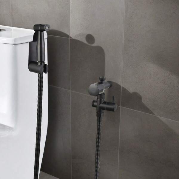 1 Set Stainless Steel Toilet Bidet Sprayer Kit, Black 4-Piece, Modern Hygienic Vertical High Pressure Spray, Easy Installation Suitable For All Bathrooms, Strong Cleaning For Toilet/Pet/Floor