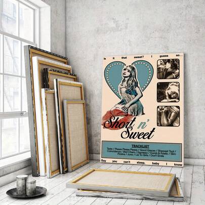 1pc, "Short N' Sweet" Singer Poster, Artistic Canvas Print, Frameless Wall Art, Vintage Bohemian Style, Indoor/Outdoor Decor, Retro Music Themed Poster For Living Room, Bedroom, Kitchen, Office