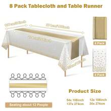 8 Pack Disposable Plastic Tablecloths And Satin Table Runner 54 X 108 Inch Tablecloth For Parties 12 X 108 Inch Runner For Wedding Birthday Anniversary Christmas New Year Party Graduation And Other Parties - Gold - View 13