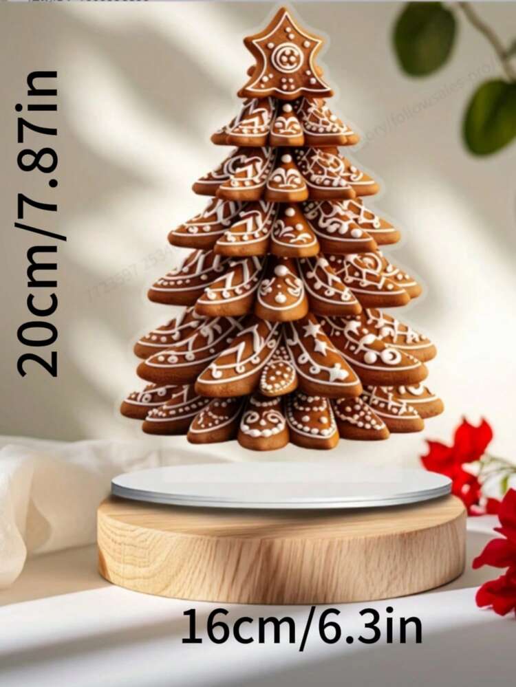 2D 亚克力平面圣诞饼干树装饰带支架 - 优雅适合客厅、办公室和节日桌面展示 - 包括底座 - 彩色 - 查看 8