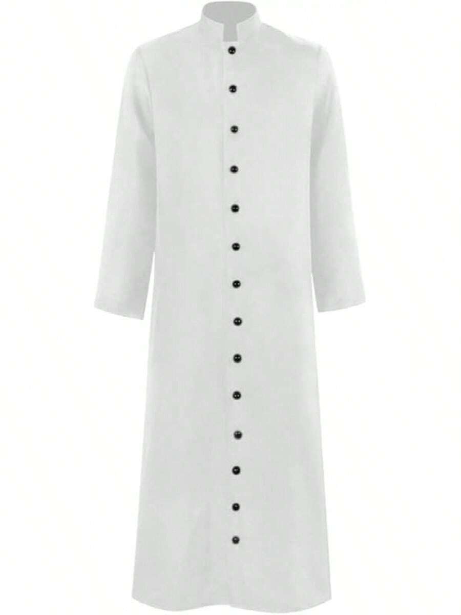 Bata de casulla para hombres, bata de iglesia, bata de coro, ministro, clero, púlpito litúrgico de 5 colores, disfraz de Halloween - Blanco - Ver 1