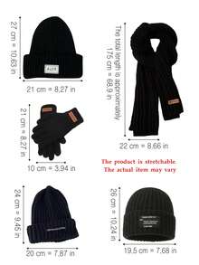 3pcs/Set Slogan Acrylic Beanie Hat, Scarf And Gloves Set, Warm Thick Knit Oversized Headband, Fashion Accessories For Autumn/Winter Winter Gear