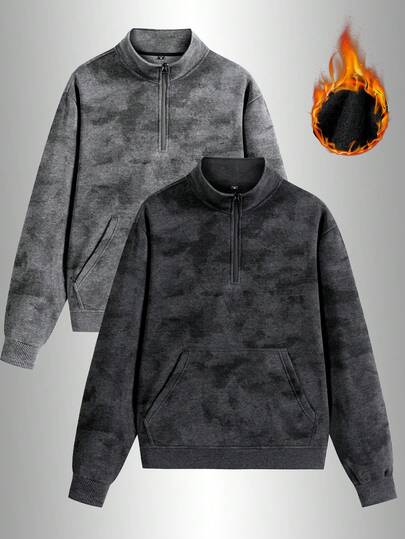 Sweat-shirt thermique d'hiver pour hommes avec poches des deux côtés, convient pour la course, l'escalade et autres activités sportives.