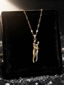 1pc Embracing Couple Pendant Necklace, Gold Lip Chain Necklace Suitable For Valentine's Day Wear For Men And Women
