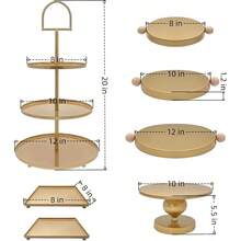 Set Of 7 Gold Cake Stands Metal Dert Display Holder Round 3 Tier Cupcake Stand Serving Tray Platter Cake Pedestal Stand For Party Weddings Birthday  Showers Anniversary - 金色 - 查看 2
