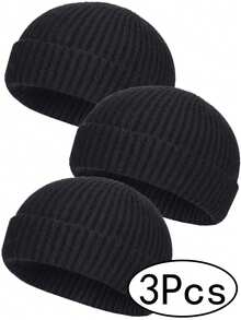 3 Pcs Trawler Beanie Watch Hat Roll Up Edge Skullcap Fisherman Beanie Unisex Cap Winter Warm - A - View 10