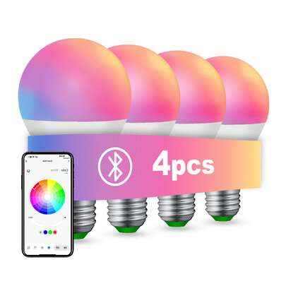 4pcs,  Smart Bulbs, Smart Light Bulbs Led Lights For Bedroom, Wireless Light Bulbs With App Control, RGBCW LED Color Changing BuIbs,  Smart Home Devices With Dimmable Music Sync, A19 E26 9W 800LM.