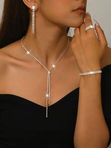 欧美风极简爪链项链、耳环、手链、戒指首饰套装，新娘婚礼派对礼服配饰 - 彩色 - 查看 8