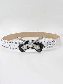 1 件女士朋克吉他几何图案铆钉 PU 皮革腰带，装饰性，派对 - 白色 - 查看 8