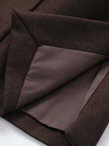 Women's Solid Brown Lapel Collar Linen Blend Jacket - Dark Brown - View 5