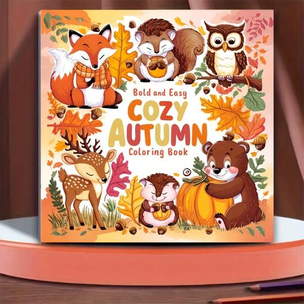 1 pièce Livre de coloriage automnal douillet, 24 pages - Couverture souple, conception sur papier épais, avec des animaux de fête et des motifs de feuilles - Convient pour les réunions de fête, les cadeaux, les activités saisonnières de Noël ou d'Halloween, thème automnal, impression de haute qualité, texture lisse, motifs de feuilles, illustrations d'animaux, fait main, cadeau pour enseignant