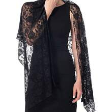 Women's Lace Shawls And Wraps For Formal Evening Party Dress,Bride Bridesmaid Shawl Veil For Wedding - 黑色 - 查看 5