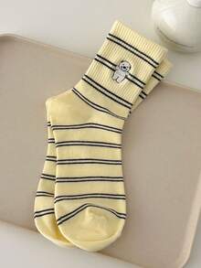 1/3/5/8 Pairs Cute Dog Print & Striped Casual Mid-Calf Socks, Healing Style, Spring/Summer/Autumn