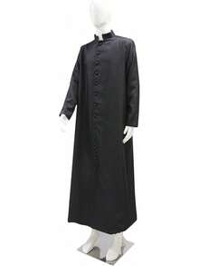 Men's Cassock Robe Church Robe Choir Minister Clergy Pulpit Liturgical 5 Colorshalloween - 黑色 - 查看 2