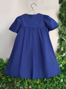 Girls Floral Embroidery Casual Princess Dress, Suitable For Party, Girls Summer Clothing - Blue - View 4