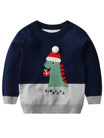 Suéter de jersey con estampado de dinosaurio para niño, regalo de Navidad de punto, otoño/invierno