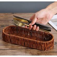 1件/3件编织餐具篮、筷子架、水果沥水篮、餐具收纳盒 - 棕色 - 查看 4