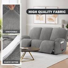 Stretch Recliner Sofa Cover - 5 Pieces Plush Fabric Slipcovers & Durable Furniture Protector For Reclining Couch, Ideal For Kids And Pets (3 Seater Light Grey) - 淺灰色 - 查看 5