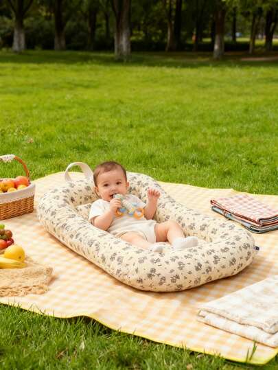 Spjälsängsmadrass, lämplig för pojkar och flickor, 0-12 månader, viktig för nyfödda, bekväm, mjuk och hudvänlig (beige blommönster)