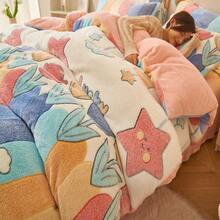 1pc Snowflake Fleece Floral & Cartoon Print Pink Duvet Cover, Warm & Reversible For Bedroom Bedding, Suitable For Spring, Autumn & Winter (Duvet Insert Not Included) - Pink - View 4