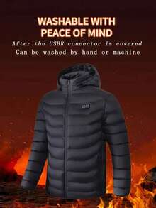 Men's Heated Clothing, Winter Warm Jacket, 21-Zone Multi-Directional Heating System, Recommended For Outdoor Cycling And Skiing, Casual, Fashionable And Popular Style, Winter Warmth, USB Power Supply, Without Power Bank - 黑色 - 查看 3