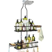 Shower Caddy Hanging: Adjustable Height Organizer Over Showerhead - Black Rustproof Shower Shelves With Hooks 2 Soap Holders - Black - View 2