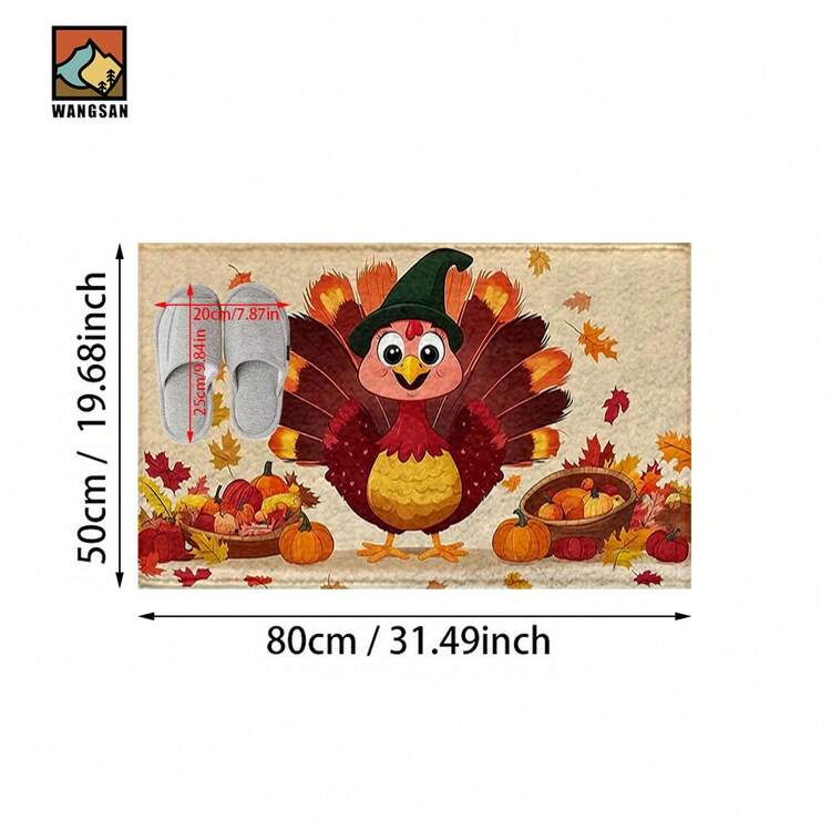 1pc Thanksgiving Autumn Turkey Pattern Anti-Slip Door Mat, Super Fiber Anti-Slip Door Mat, Suitable For Holiday Party Decoration, Kitchen, Bathroom, Dining Room, Bedroom, Can Be Given As A Thanksgiving Gift - Multicolor - View 13