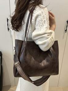 New Mature And Elegant Style Splicing PU Material Simple And Fashionable Foldable Large Capacity Tote Bag For Women's Daily Work Commuting Bag Vacation Leisure Bag As A Gift For Mom