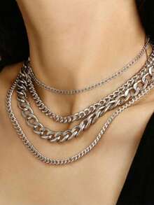 1 Set Of 3 Pcs Fashionable Chain Necklaces, Suitable For Women's Daily Decoration