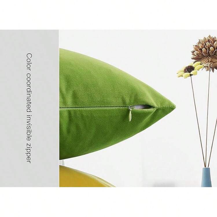 2 PCS Fundas De Almohada Cuadradas De Terciopelo Suave, 45 x45 cm Fundas De Cojines Decorativos De Otoño, para Decoración del Hogar Sofá, Sillón, Navidad,ogar de Campo - Verde claro - Añade 4