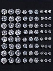 72/48/24pcs Set Stylish Minimalist Sparkling Rhinestone Stud Earrings, Unisex Couples Earring Jewelry Set, Party/Date/Gift, Suitable For All Year Round