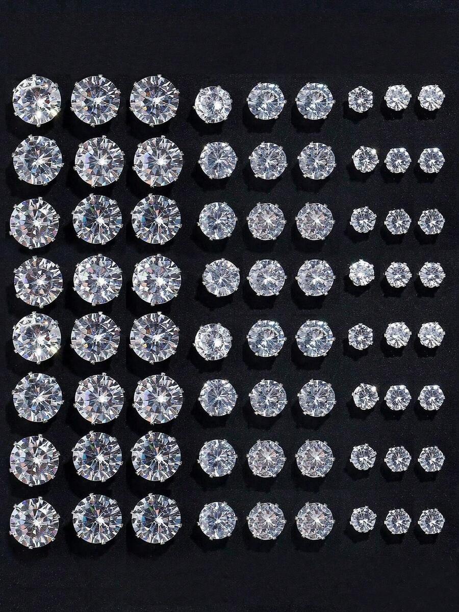 72/48/24pcs Set Stylish Minimalist Sparkling Rhinestone Stud Earrings, Unisex Couples Earring Jewelry Set, Party/Date/Gift, Suitable For All Year Round