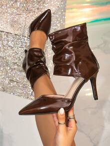 Giày bốt cao gót nữ, bốt cổ ngắn thời trang, bốt màu nâu cà phê, bốt khoét lỗ, bốt xếp ly, bốt khóa kéo phía sau, bốt khoét lỗ, bốt cổ ngắn màu nâu đậm, bốt cao gót mũi nhọn gót mỏng, bốt cao gót màu tối, bốt cổ ngắn khóa kéo phía sau, bốt màu nâu, bốt da bóng, sandal mùa hè, bốt mùa thu/đông, thích hợp cho Halloween, Giáng sinh, tiệc tùng, hộp đêm. - Cà phê nâu - Xem 2