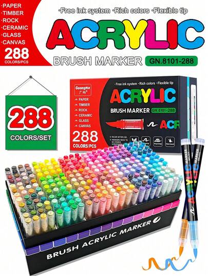 12-288 Farben 1 Set direkte flüssige Soft Acryl Marker, Studenten Kunst Hauptfach DIY handgemalte Graffiti wasserfeste Marker, Skizze Malerei gefüllte Aquarellfarben Filzstifte Markierpinsel Studien Schreibwaren Geschenke